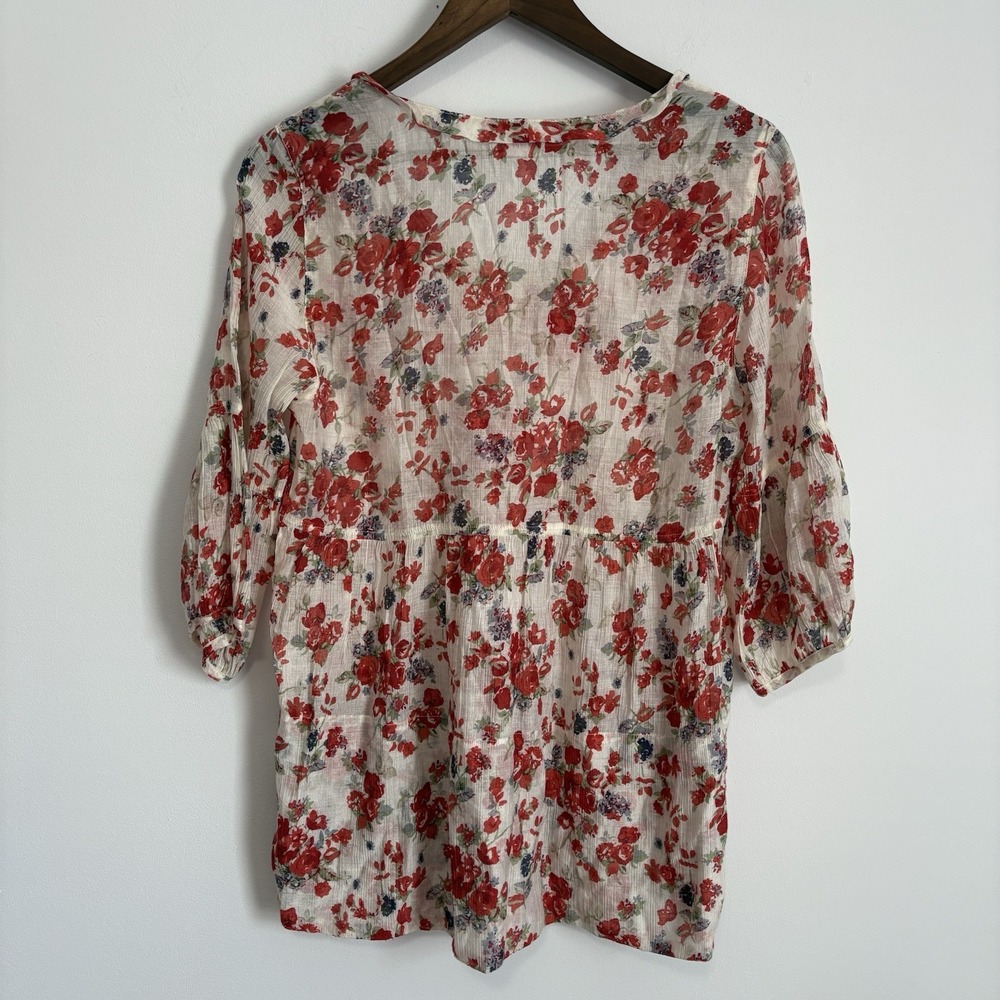 Tianello by Steve Barraza Shelby Blouse Tunic Top Size S Floral Sheer Peasant - Picture 4 of 8